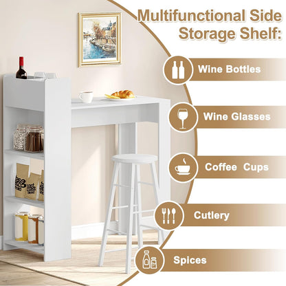 WOLTU Bar Table with 3 Open Shelves