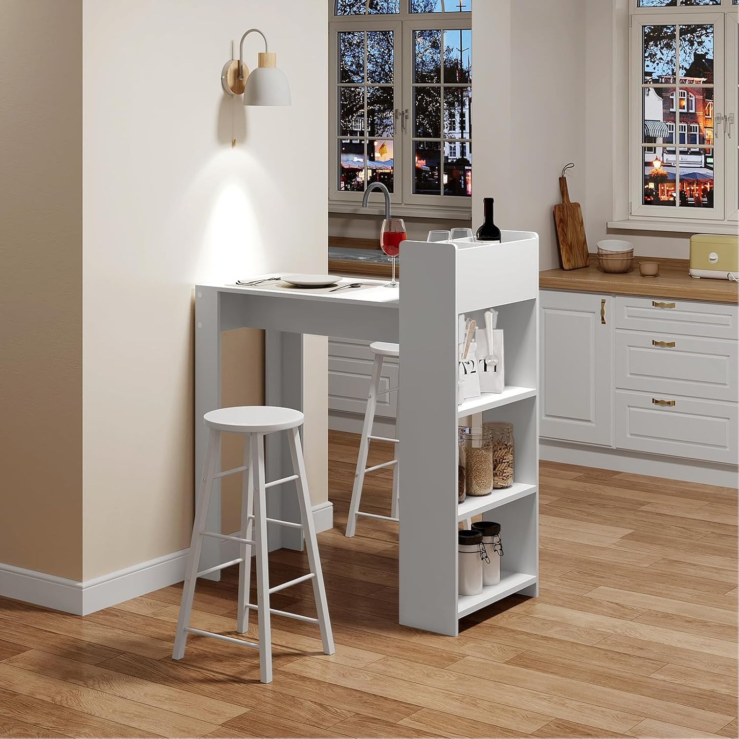 WOLTU Bar Table with 3 Open Shelves