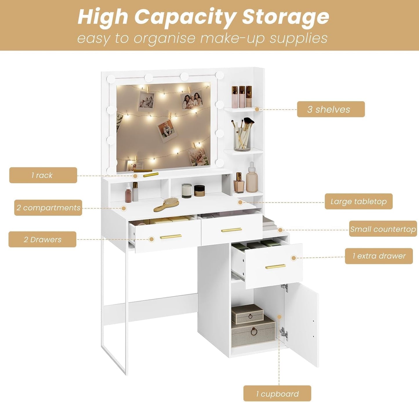 WOLTU Dressing Table with LED Lights
