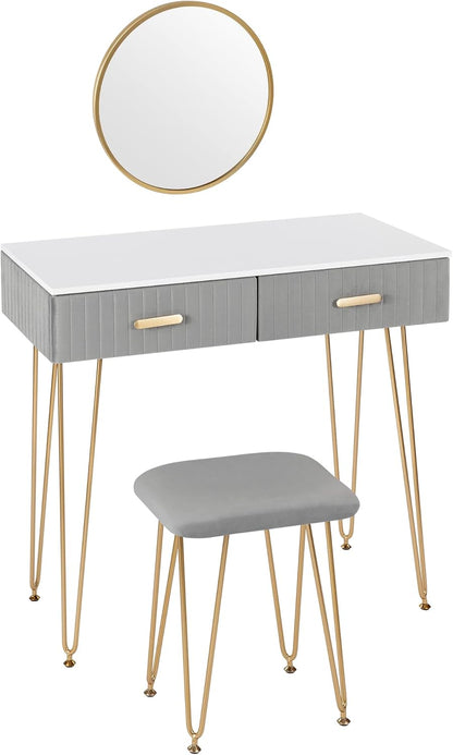 WOLTU Vanity Table with Stool Mirror