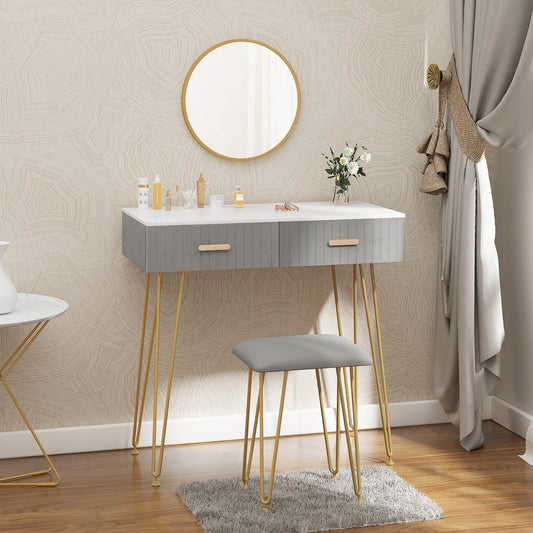 WOLTU Vanity Table with Stool Mirror
