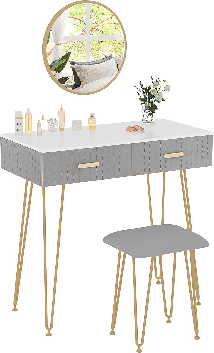 WOLTU Vanity Table with Stool Mirror