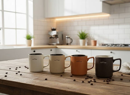 Set of 4 Modern Ribbed Ceramic Coffee Mug