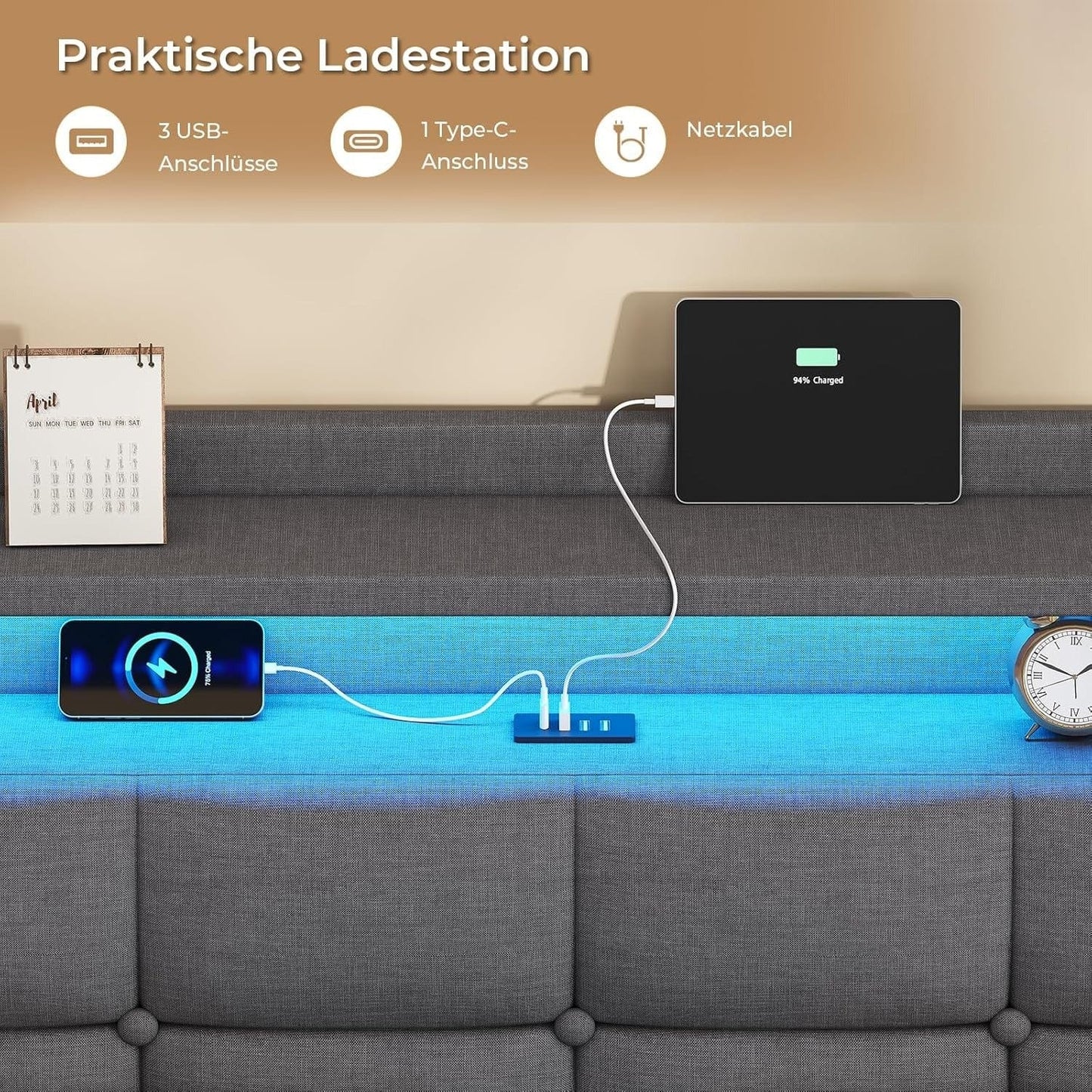 Floating Bed with LED Lighting
