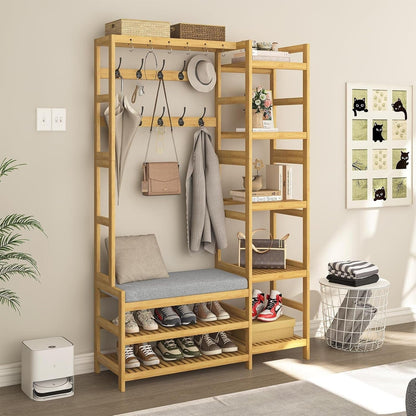 4-in-1 Bamboo Entryway Hall Tree