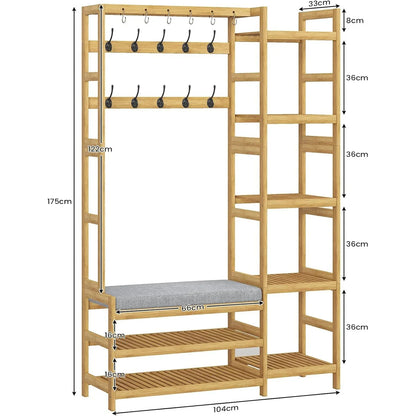 4-in-1 Bamboo Entryway Hall Tree