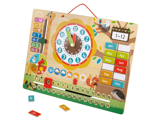 Wooden Magnetic Learning Clock & Calendar Board
