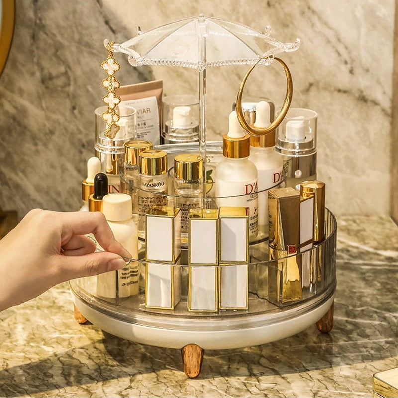 360 Rotating Makeup Organiser with Jewelry Towers Tray
