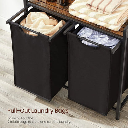 2 Compartments Laundry Basket with Shelf