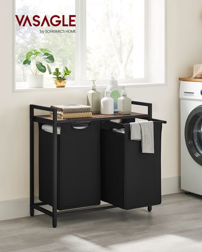 2 Compartments Laundry Basket with Shelf