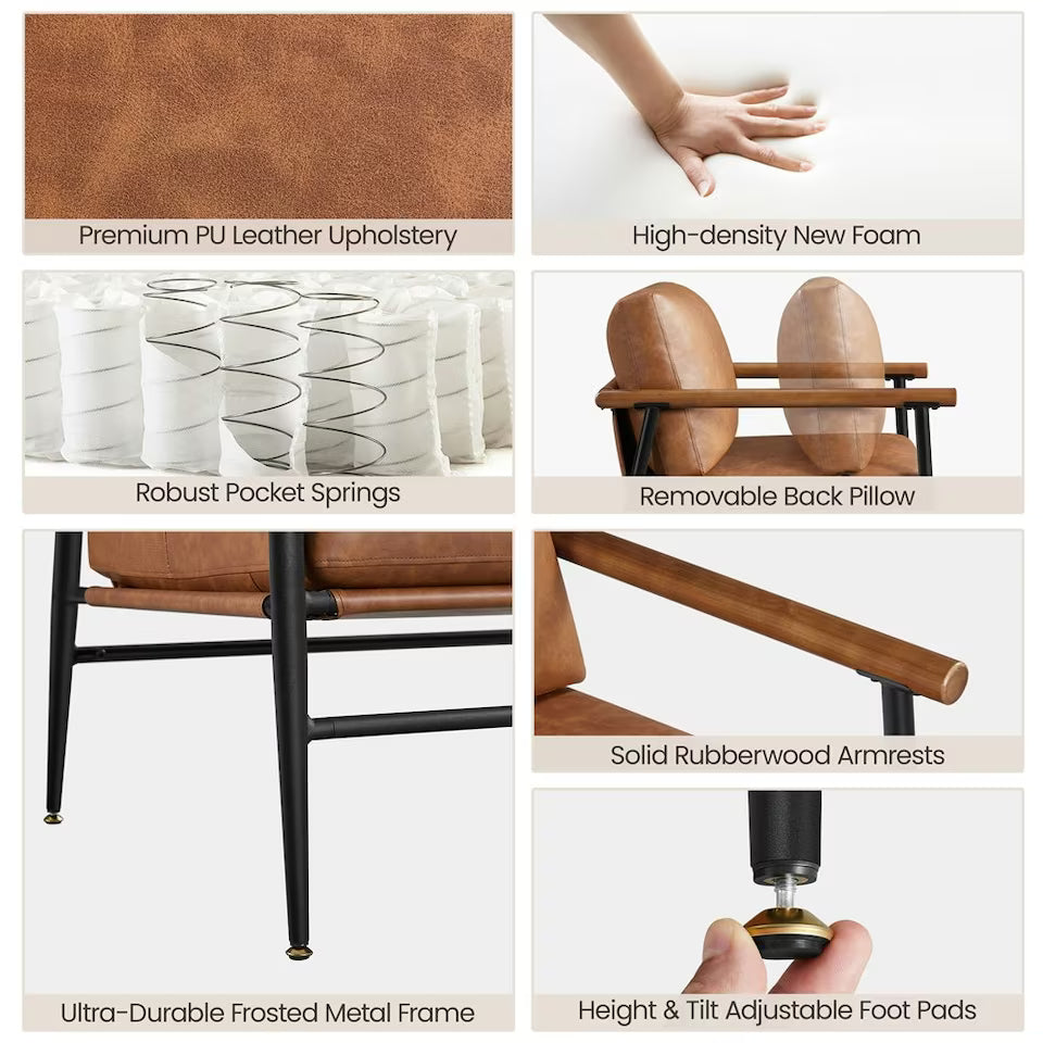 Leather Accent Chair with Back Pillow Cushion