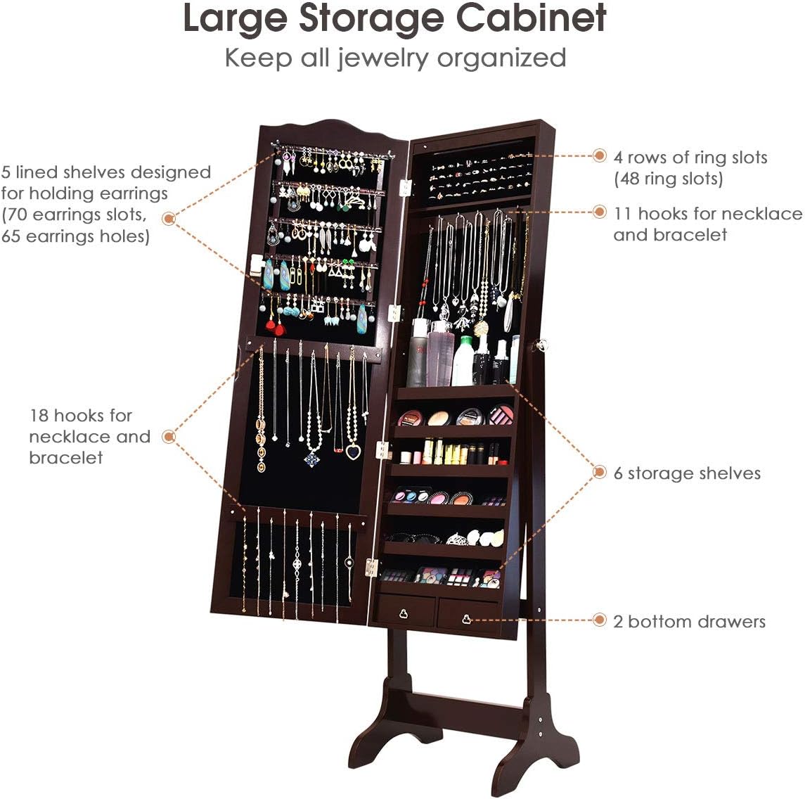 Standing Jewelry Mirror Armoire